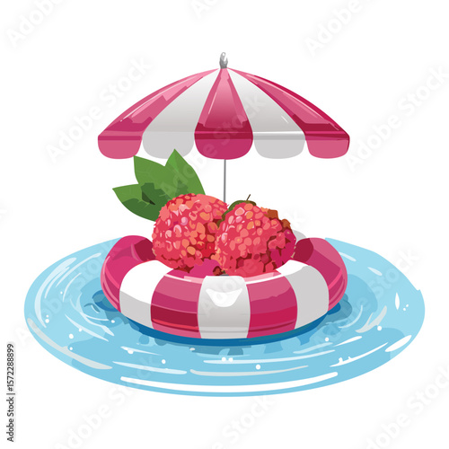 Lychee Character Side View Umbrella Float - Vector Illustration