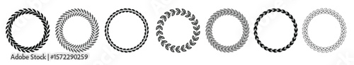 Set of black and white silhouette circular laurel.