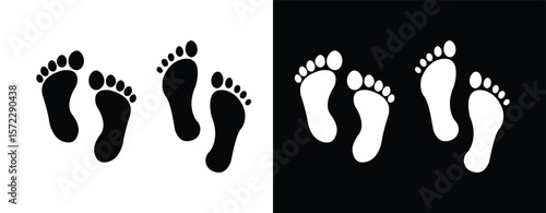 Black and white of footprint icon set. Human footprint icon. Footprint clip.  Adults and children's footprints. seps - stock vector.