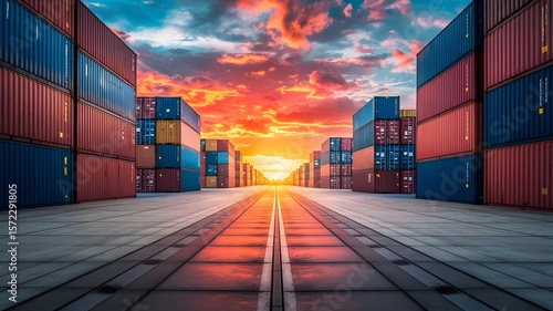 Wallpaper Mural container cargo freight ship at sunset Torontodigital.ca