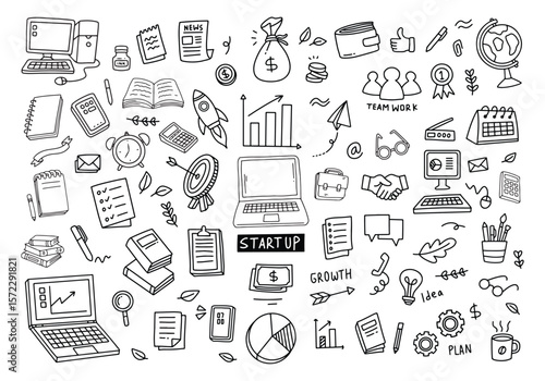 Set of vector doodle element related to business plan, start up, growth, idea