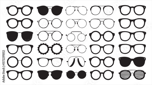 Thirty Black Silhouette Eyeglass Frames and Sunglasses Various Shapes and Styles Collection eyewear eyeglasses