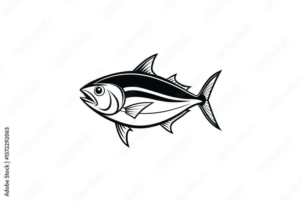 Fototapeta premium Black and White Illustration of a Tuna Fish on White Background