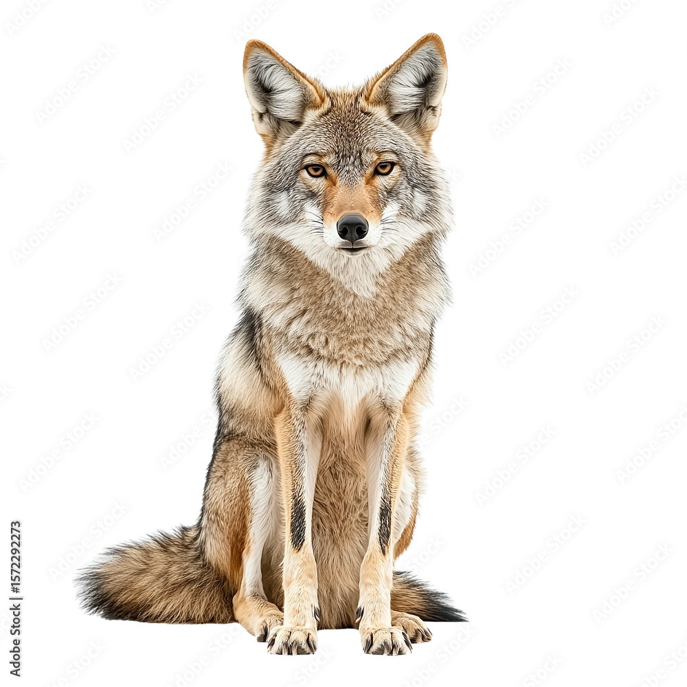 Obraz premium Coyotes: Majestic Sitting Pose, Isolated on Transparent PNG
