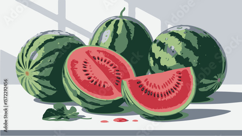 Vector art of a vibrant still life of juicy watermelons isolated on transparent background