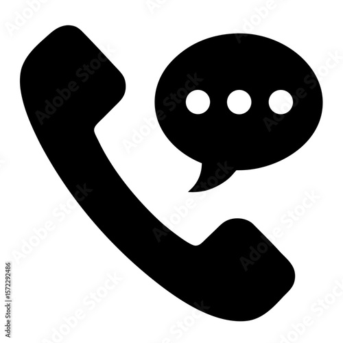 Phone receiver with message bubble silhouette vector illustration