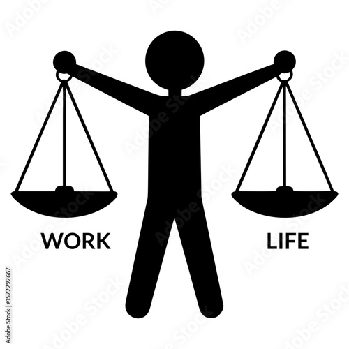 Person balancing work life with scales silhouette vector illustration