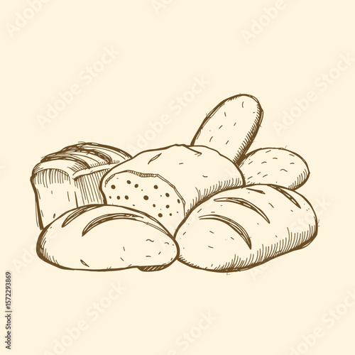 Sketch of Freshly Baked Bread, Representing Comfort and Homeliness