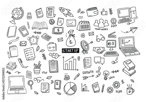Set of vector doodle element related to business plan, start up, growth, idea