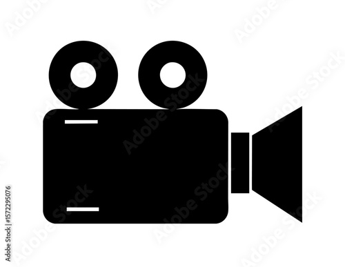 Simple black film camera icon suitable for photography website, videography blog, graphic design project, vintage themes, and retro design elements.