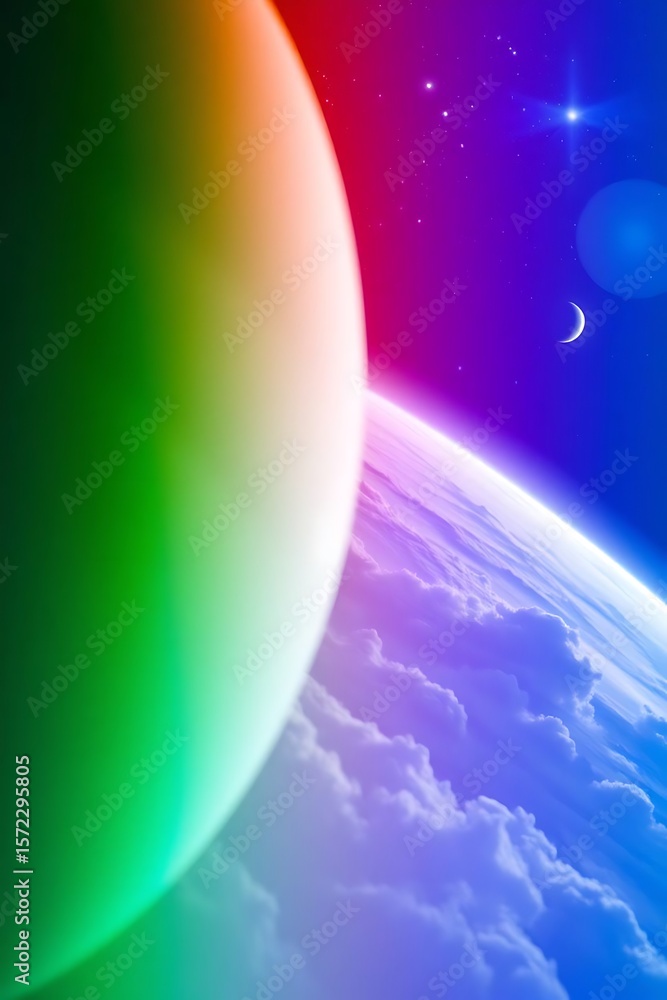 Fototapeta premium Planetary alignment with celestial bodies over the atmospheric horizon