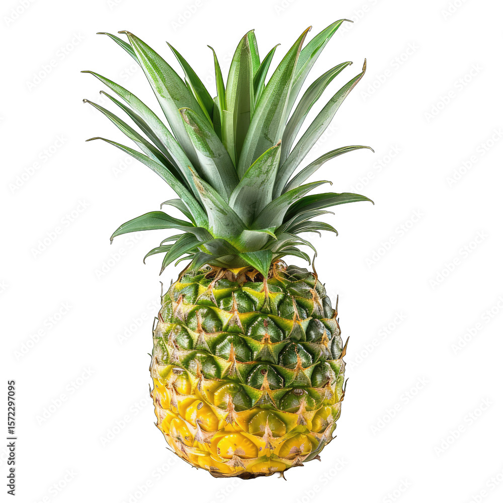 Fresh pineapple, vibrant green leaves, yellow rind Fresh pineapple, vibrant green leaves, yellow rind