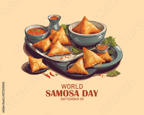 World Samosa Day. September 6. Seamless pattern. Flat design vector.