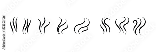 
Smell, smoke icons. Cooking hot steam or warm aroma smell mark, steaming vapor odor icons, symbols. Coffee Tea Soup Smoke Fume icon collections.