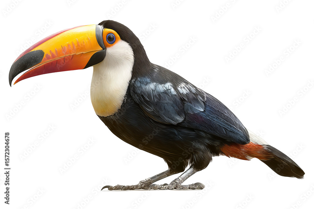 Fototapeta premium Vibrant toucan bird isolated on transparent background in high-resolution PNG style, perfect for cutout design projects