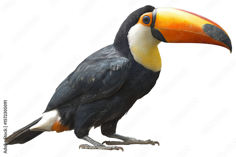 Fototapeta premium Vibrant toucan bird isolated on transparent background in high-resolution PNG style, perfect for cutout design projects