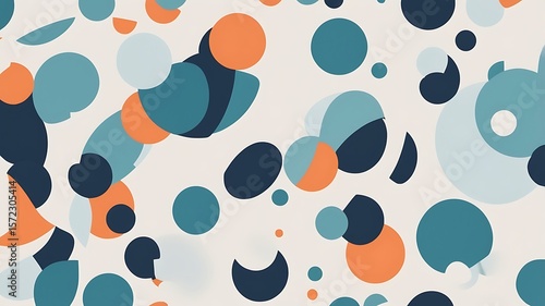 Abstract flat objects scattered across negative space, clean layout for wallpaper