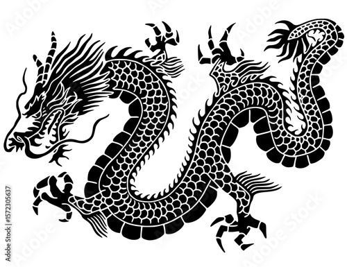 Traditional Chinese dragon silhouette in classic black ink style