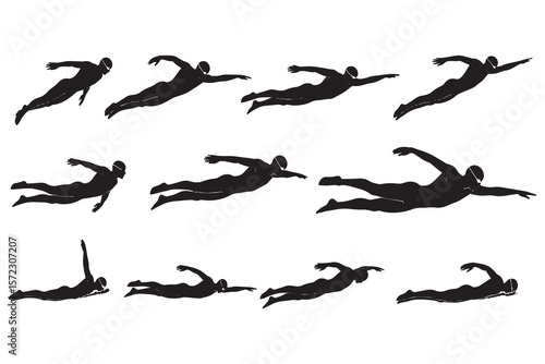 Wallpaper Mural Silhouette of Swimming man Silhouette black and white Torontodigital.ca