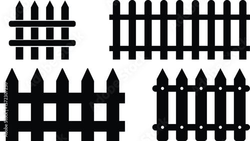 Wooden Fence Icon set. Classic Garden Fencing Symbol. Simple Wooden Fence cassic picket fence that embodies simplicity and security its clean lines and rustic charm.collection of Garden fence wooden.