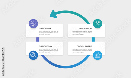 4 Infographic Banners with arrow for Business Presentation, Poster, Plan and Strategy. Vector Illustration.