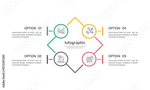 Infographic square and circle element colorful design. 4 process to success. Presentation, Plan and Strategy. Vector illustration.