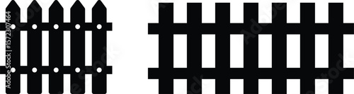 Wooden Fence Icon set. Classic Garden Fencing Symbol. Simple Wooden Fence cassic picket fence that embodies simplicity and security its clean lines and rustic charm.collection of Garden fence wooden.