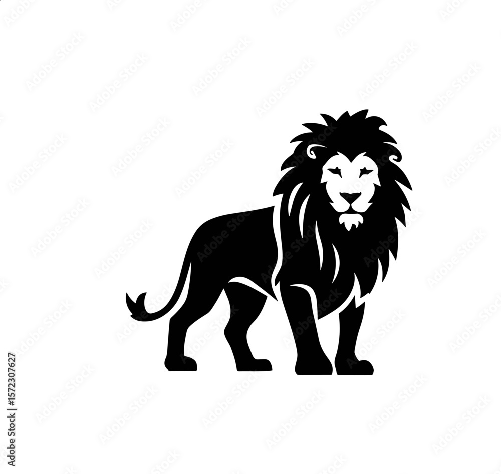 Fototapeta premium Majestic Lion Silhouette Logo – Bold Black Vector Design on White Background