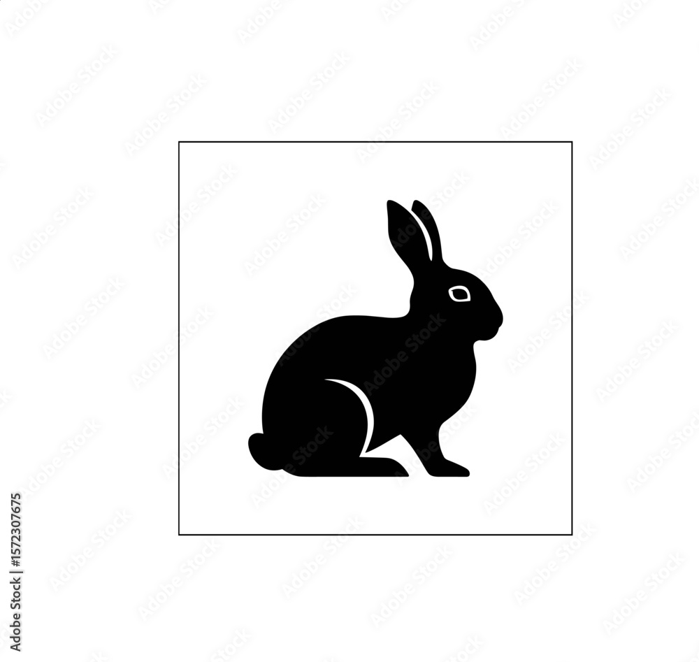 Fototapeta premium Minimalist Black Rabbit Silhouette Icon on White Background