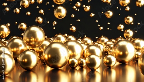 Golden spheres cascade on black surface