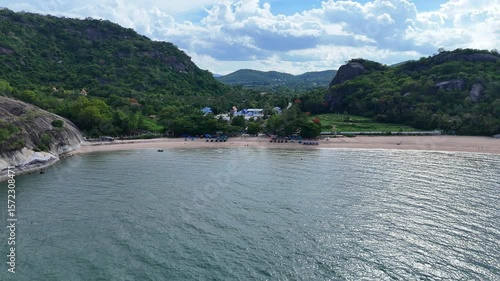 Untouched Thai cove with lush surroundings aerial shot