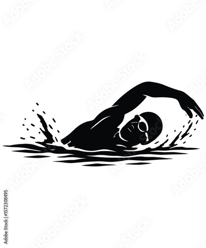 Silhouette of Swimming man Silhouette black and white