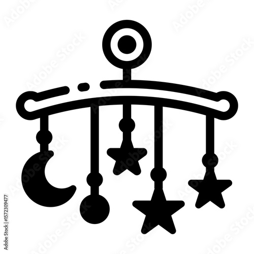 A glyph style icon showing crib mobile
