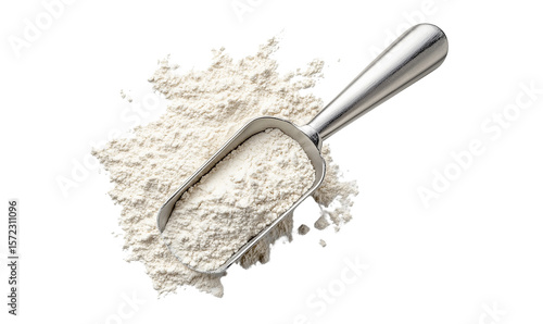 White Flour Scoop, Metal, Isolated on Transparent PNG, High-Resolution Image