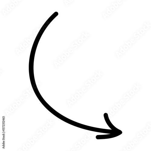 Hand-drawn black arrow on transparent background, doodle style