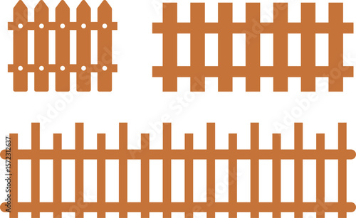 Wooden Fence Icon set. Classic Garden Fencing Symbol. Simple Wooden Fence cassic picket fence that embodies simplicity and security its clean lines and rustic charm.collection of Garden fence wooden.
