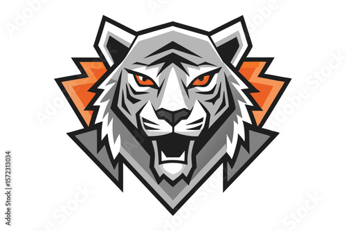 Fierce grayscale tiger stares intensely forward, showing its patterned fur in striking geometric forms