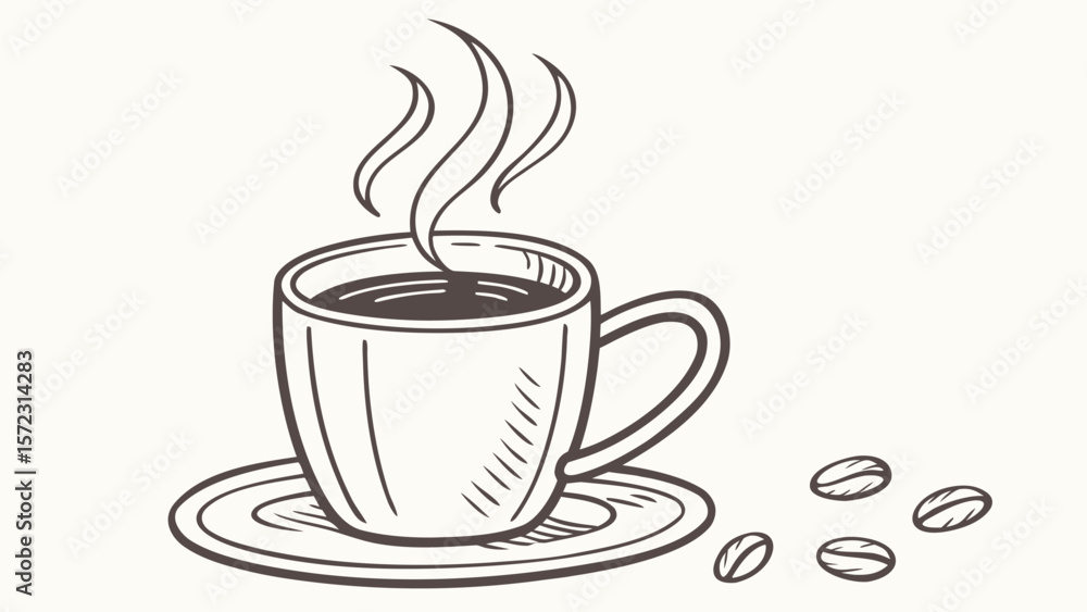 Obraz premium Vector illustration of a steaming cup of coffee isolated on Transparent Background