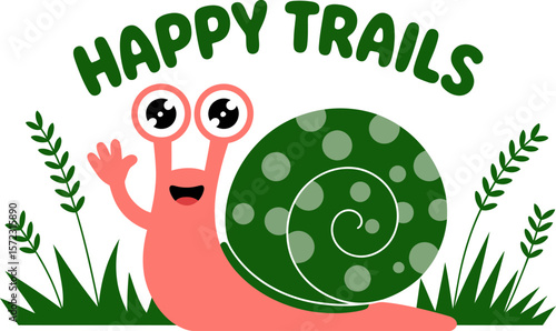 Happy snail vector illustration for kids happy trails cartoon snail character cute animal design graphic