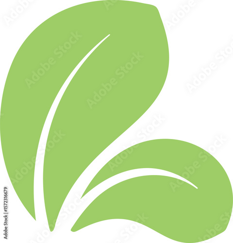 Two overlapping light green leaves creating a simple and elegant nature inspired design, ideal for representing concepts related to ecology, sustainability, or natural products