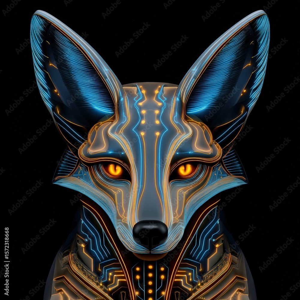 Obraz premium Futuristic Cyber Fox with Glowing Circuit Patterns and Bright Eyes