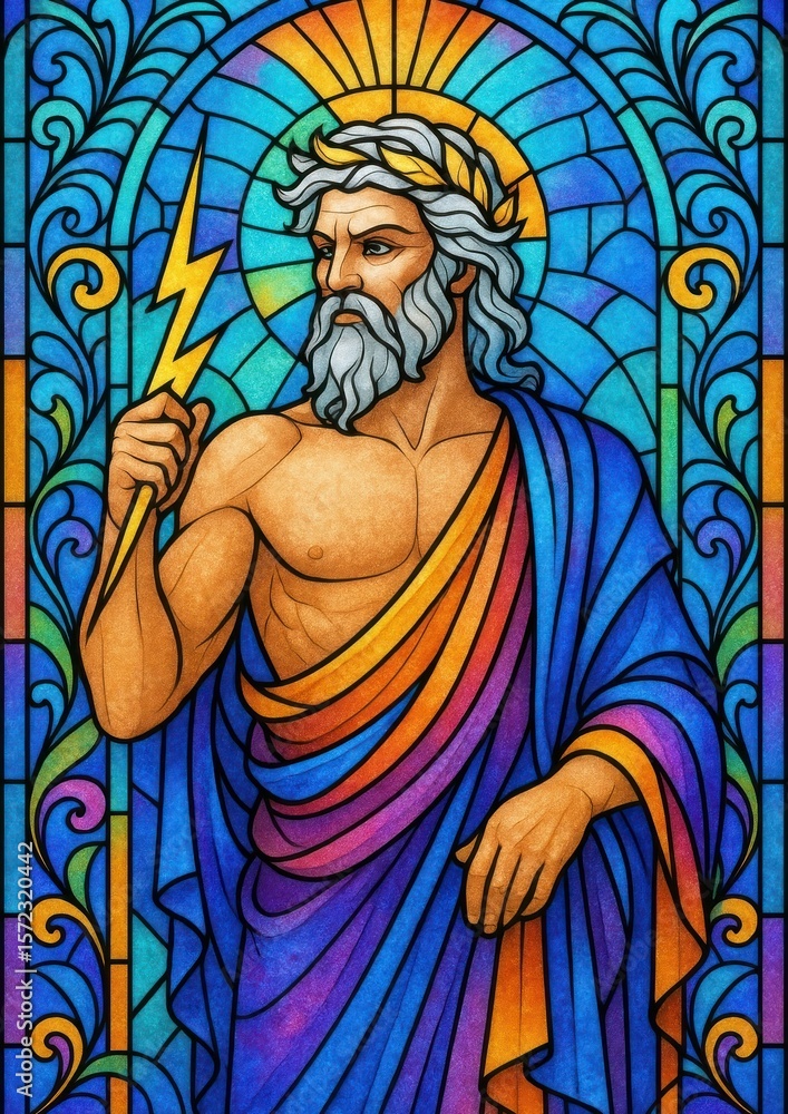 Fototapeta premium Vibrant stained glass deity illustration.