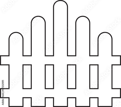 Wooden Fence line art Icon. Classic Garden Fencing Symbol. Simple Fence cassic picket fence that embodies simplicity and security its clean lines and rustic charm.collection of Garden fence wooden.
