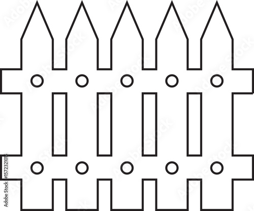 Wooden Fence line art Icon. Classic Garden Fencing Symbol. Simple Fence cassic picket fence that embodies simplicity and security its clean lines and rustic charm.collection of Garden fence wooden.