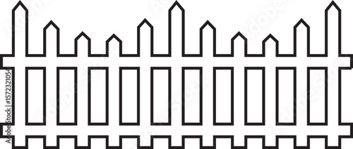 Wooden Fence line art Icon. Classic Garden Fencing Symbol. Simple Fence cassic picket fence that embodies simplicity and security its clean lines and rustic charm.collection of Garden fence wooden.