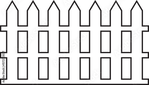 Wooden Fence line art Icon. Classic Garden Fencing Symbol. Simple Fence cassic picket fence that embodies simplicity and security its clean lines and rustic charm.collection of Garden fence wooden.