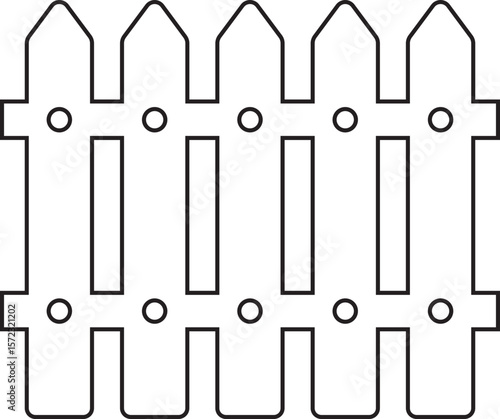 Wooden Fence line art Icon. Classic Garden Fencing Symbol. Simple Fence cassic picket fence that embodies simplicity and security its clean lines and rustic charm.collection of Garden fence wooden.