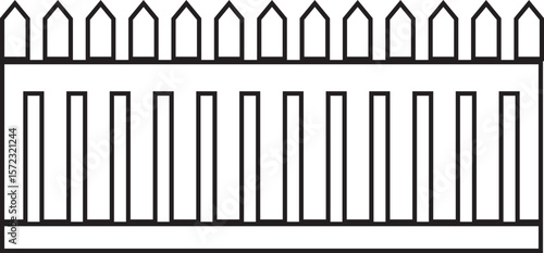 Wooden Fence line art Icon. Classic Garden Fencing Symbol. Simple Fence cassic picket fence that embodies simplicity and security its clean lines and rustic charm.collection of Garden fence wooden.