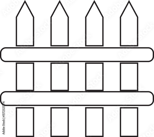 Wooden Fence line art Icon. Classic Garden Fencing Symbol. Simple Fence cassic picket fence that embodies simplicity and security its clean lines and rustic charm.collection of Garden fence wooden.