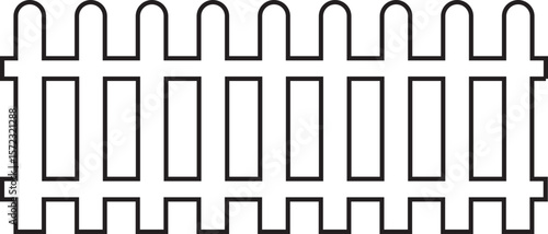 Wooden Fence line art Icon. Classic Garden Fencing Symbol. Simple Fence cassic picket fence that embodies simplicity and security its clean lines and rustic charm.collection of Garden fence wooden.